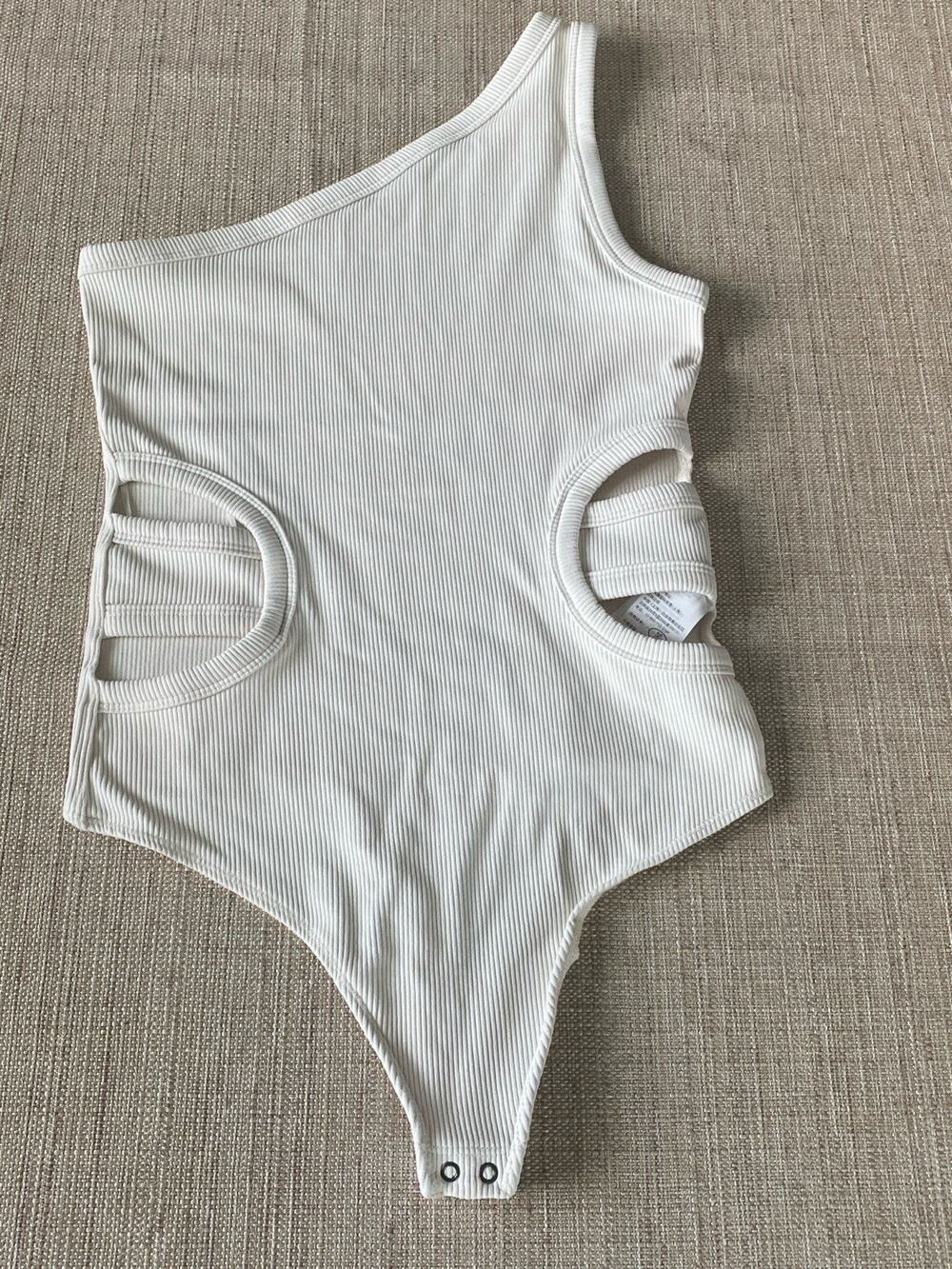 Abercrombie & Fitch Seamless Ribbed One-Shoulder Bodysuit Light Gray S